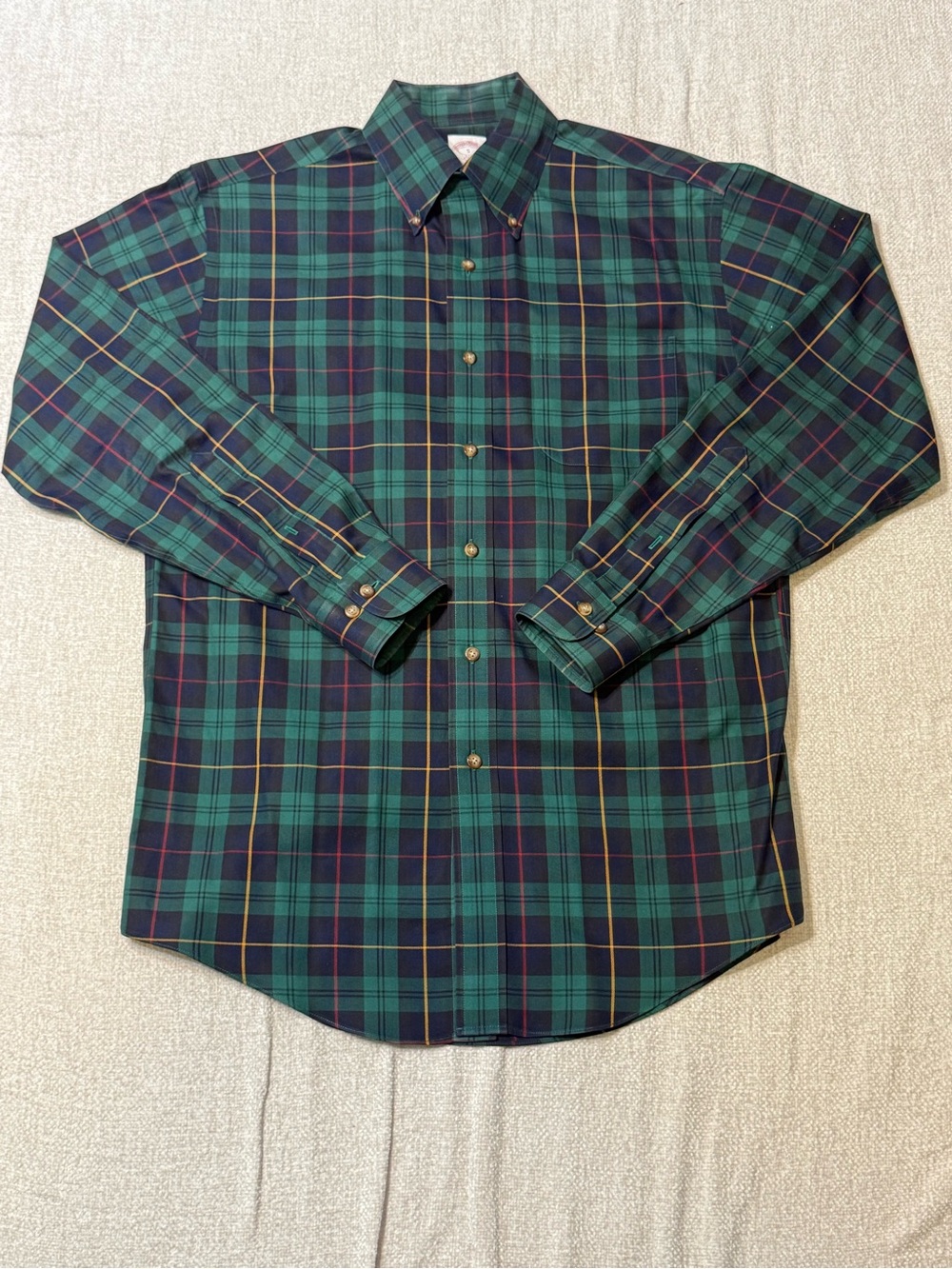 Brooks Brothers Red Fleece S Green Tartan Plaid Shirt Preppy Old Money